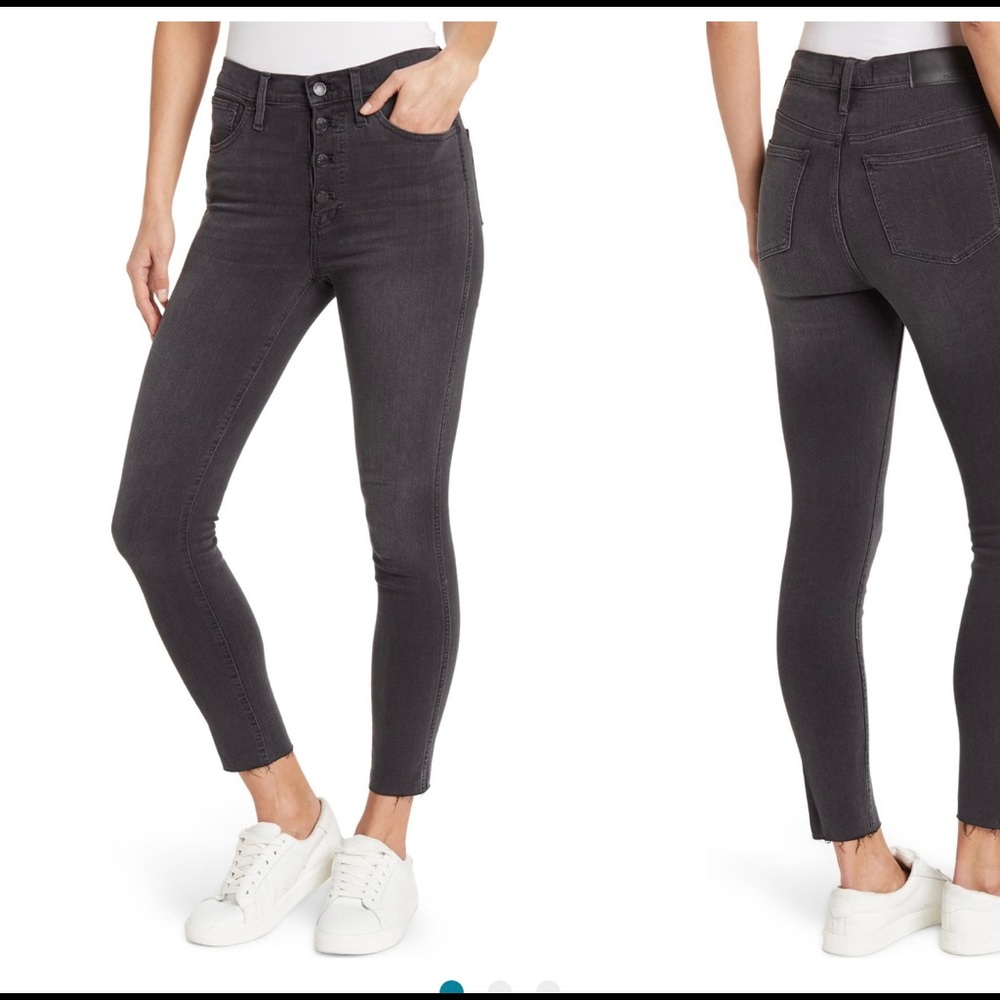 Madewell 10” High Rise Skinny Jeans Raw Hem Faded Black Wash Size 24